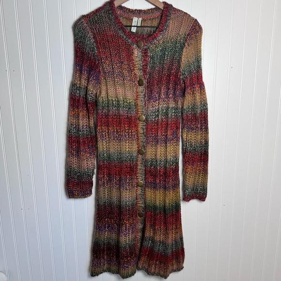 sahalie Sweaters - Sahalie Multicolor Chunky Knit Button-Down Women's Duster Cardigan Women’s Small
